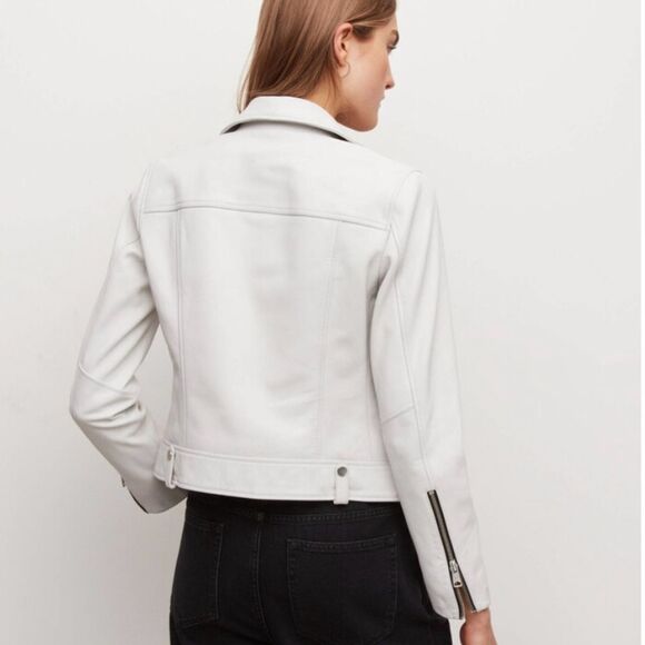 Allsaints Neko Leather Biker Jacket White size 4 - Picture 3 of 12